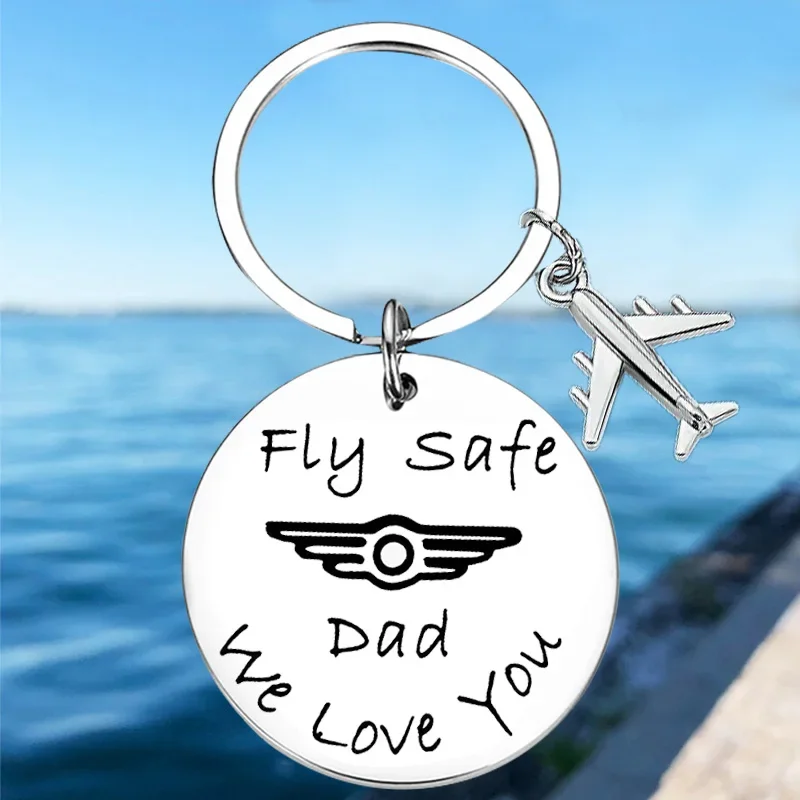 

Hot Fly Safe Pilot Keychain Pendant Dad We Love You Key Chain Traveling Gift