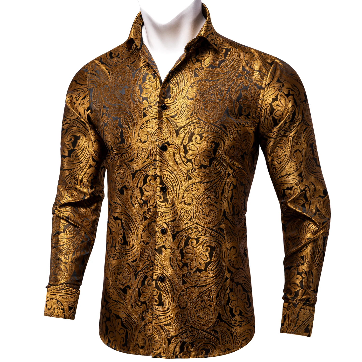 Luxury Golden Shirt For Man Party Men Shirts Fashion Man Club Wear Floral Wedding Formal Long Sleeves Shirt For Male Free Ship