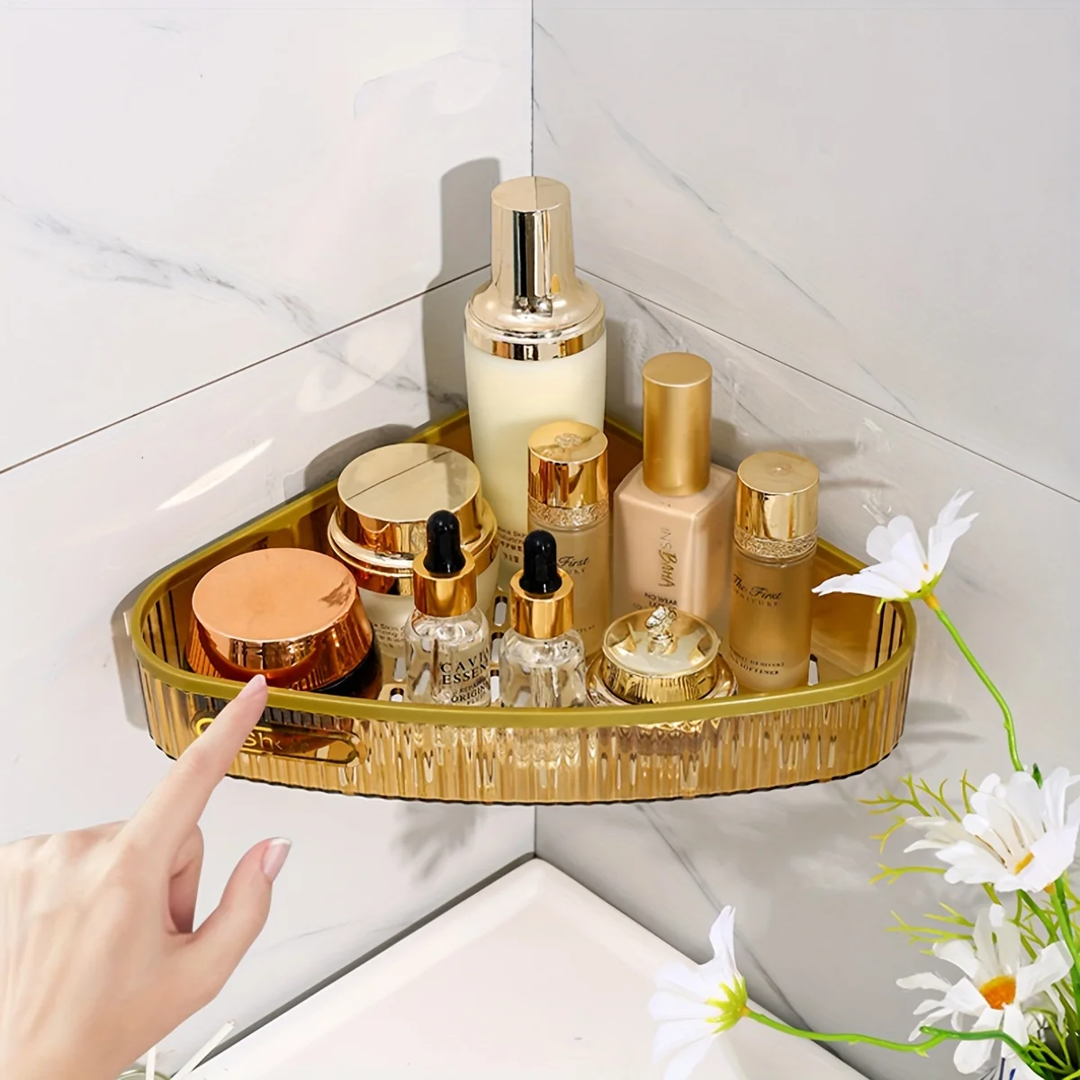 1pc Plastic Multipurpose Wall Mount Paste Style Bathroom Shelf for Storing Toiletries Bathroom Kitchen Storage Rack 2