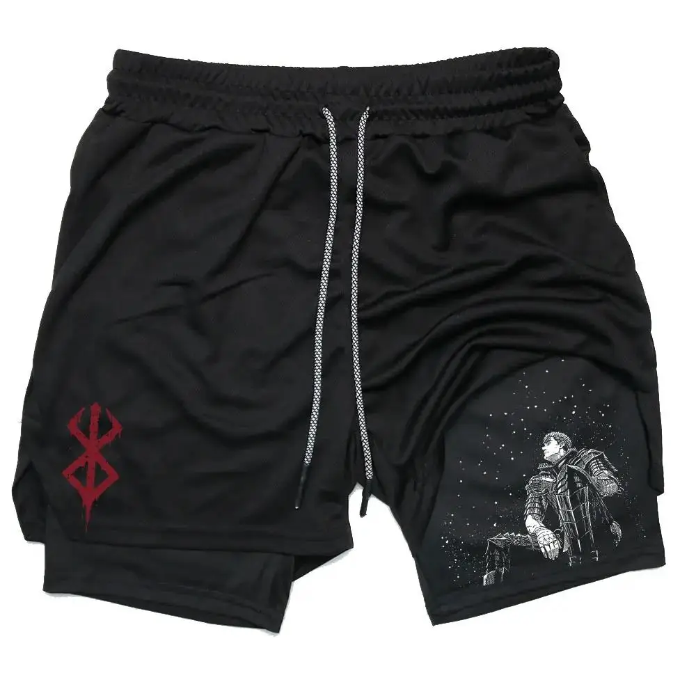 Men's Gym Performance Shorts Anime 2 In 1 Running Quick-Drying Jogging Short Pants Workout Sportswear Yoga Basketball 2