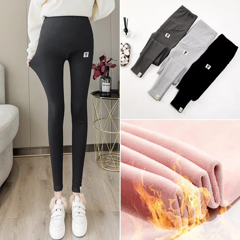 Cotton Autumn Winter Maternity Velvet Leggings For Pregnant Women Black Pants Pregnancy Inner Wool Warm Nursing Tummy Clothes