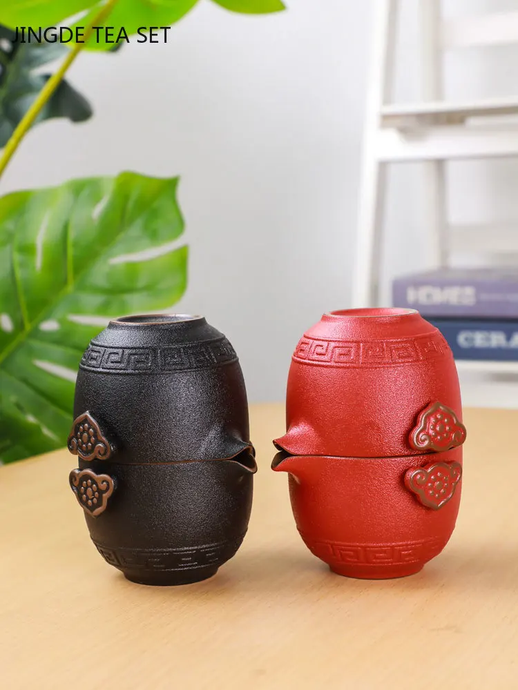 Black Ceramic Quick Cup One Pot Two/Five Cup Teapot Set Travel Portable Chinese Tea Set Customized Teaware Gifts Tea Maker