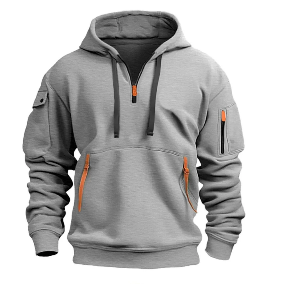 New Warm and Unique Solid Color Pocket Autumn/Winter Zipper Coat  Autumn Sweater Hat Men's Clothing Women's Hooded Zipper Top 3