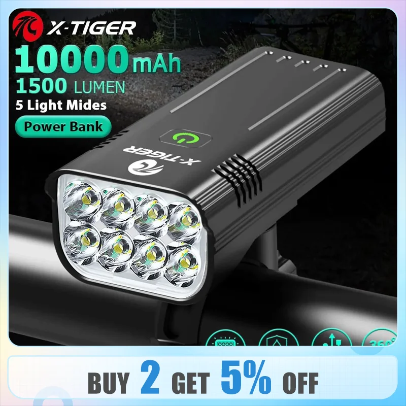 ROCKBROS Luce Bici Anteriore 1500 Lumen, Fanalino LED Per Bicicletta MTB, Set Luci Posteriore Anteriore, Impermeabile IPX6, 5 Modalità Di Illuminazione,Ricaricabile Type-C, Installazione Facile - Foto 3