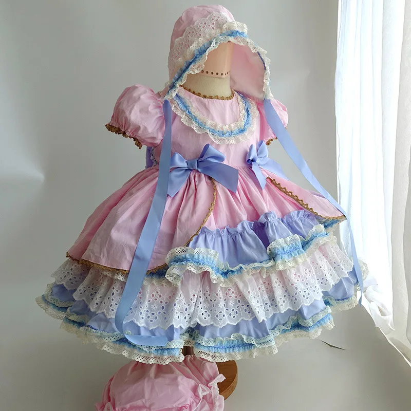 Birthday Dress Spanish Girls Boutique Dresses 2022 Summer Layered Children Lace Bow Embroidery Ball Gown Princess Clothes baby dresses