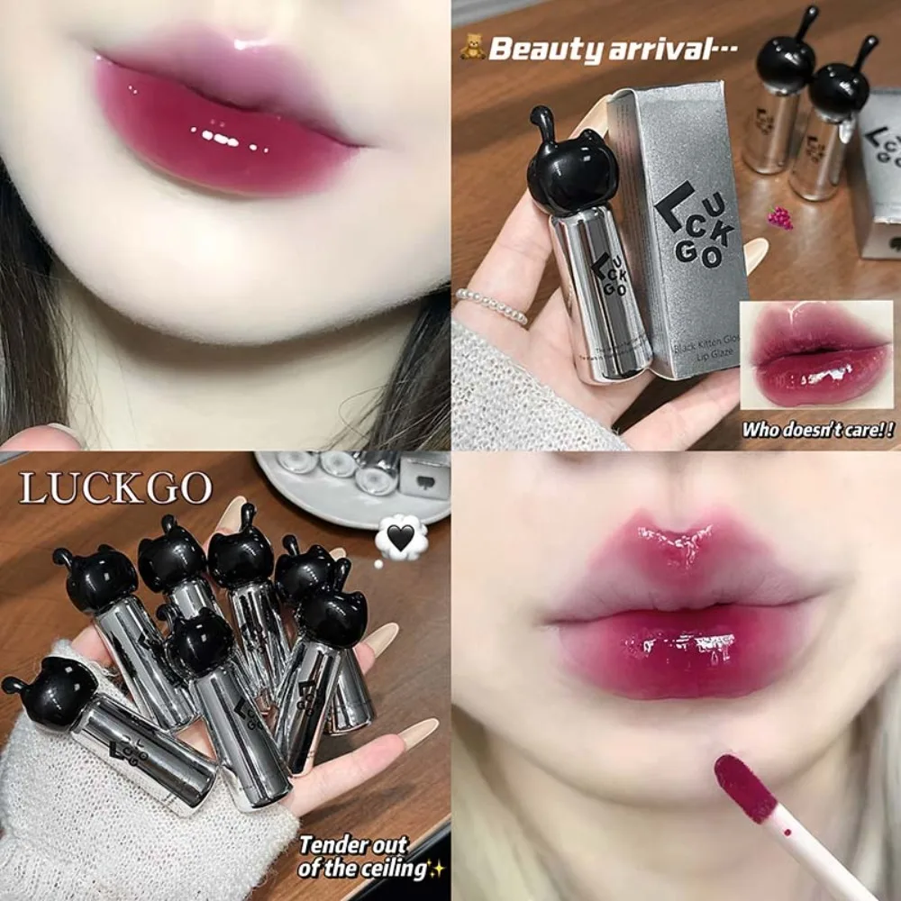 Black Kitten Mirror Lip Glaze Feuchtigkeitsspendender, wasserfester Lippenfilm, schnell bildend, nicht klebriges, glänzendes Gel-Make-up-Kosmetikprodukt_voghion.com