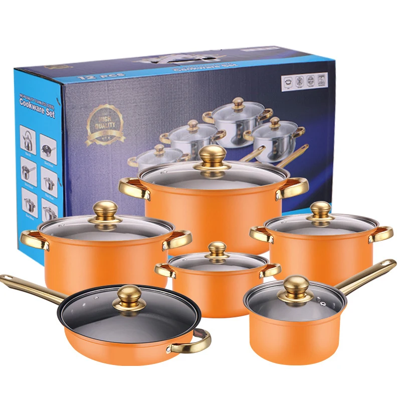 12 Pieces Cookware Sets Stainless Steel Stock Soup Pots Casseroles Cooking Pot Sets
