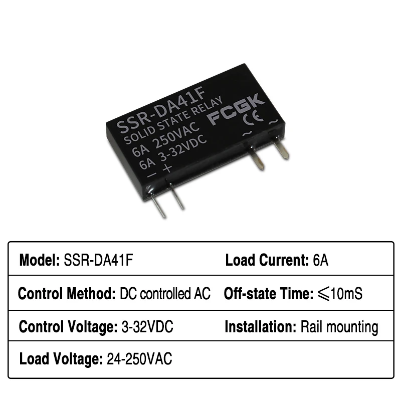 Slim Solid State Relay, 6A Din Rail, DC/AC Control