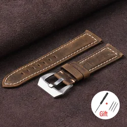 Timeless Crazy Horse Leather Watch Strap - Distressed Retro Cowhide Bracelet - 24mm (Dark Brown)
