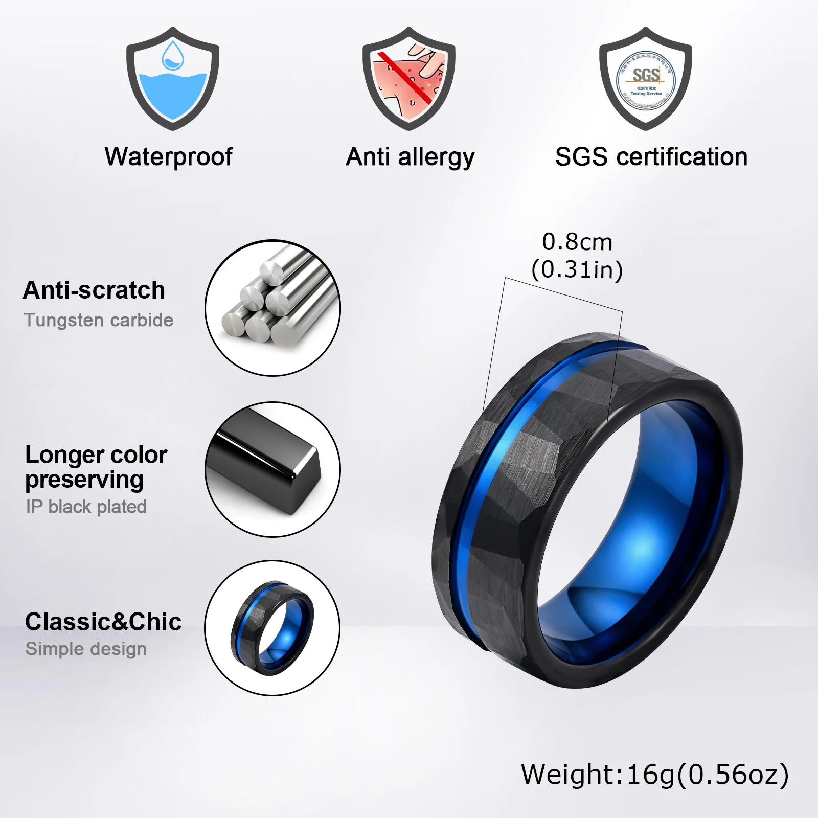 Sleek Black Tungsten Carbide Ring with Brushed Surface Finish