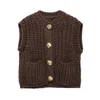 Zach Ailsa women's single breasted pocket cardigan autumn and winter new item thick needle sleeveless round neck knitted vest 3