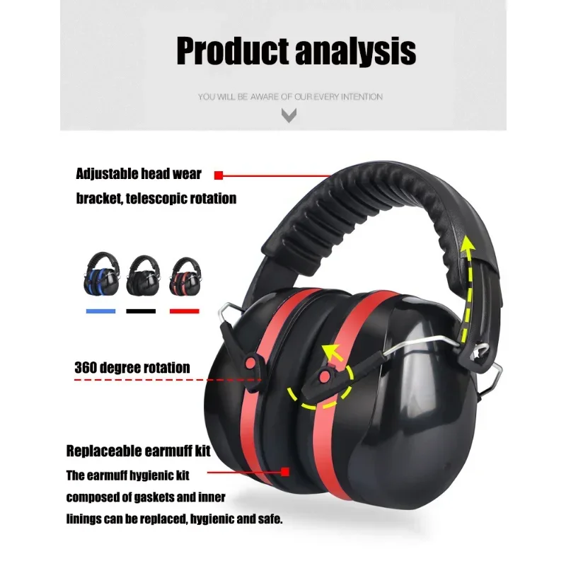 Asixxsix Noise Reduction Safety Ear Muffs, NRR 30 DB Hearing Protection - View #3