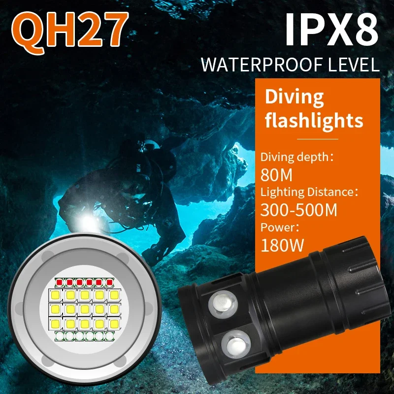 Description Picture 2 of itemIPX4 Waterproof Professional Dier Ligt Powerful 100LM led Scuba Divig Flahlight LED Undrwater 100M Torch Lemp Laerna