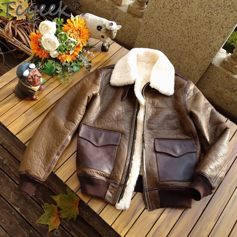 

Tcyeek.100% natural fur.Origin genuine sheepskin with wool.Man winter warm shearling jacket.Plus size leather coat.