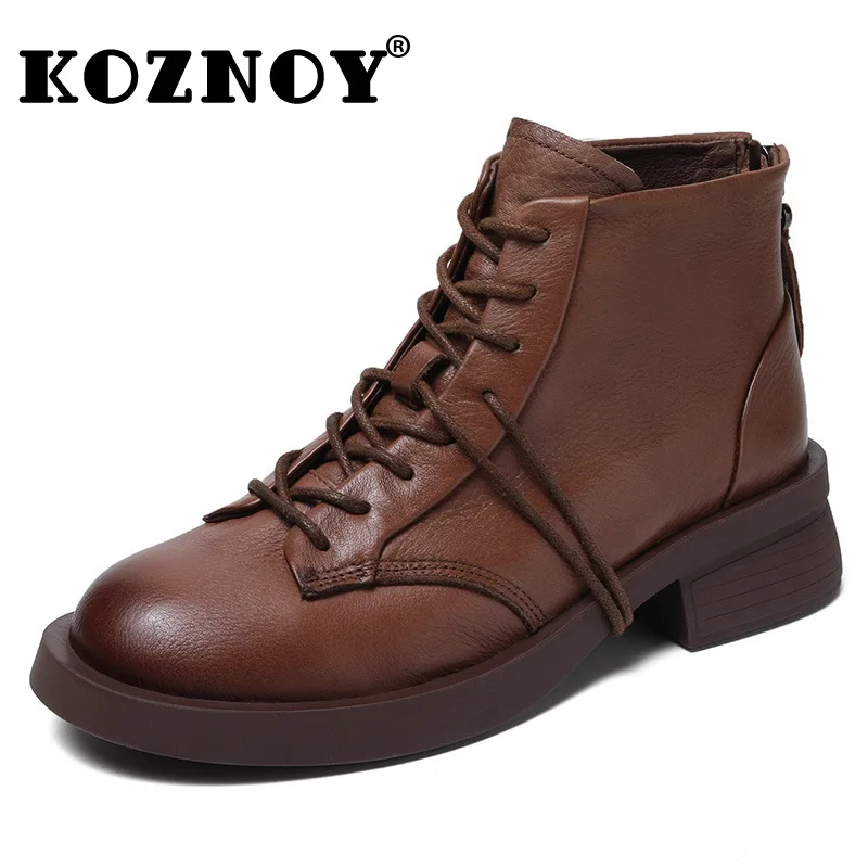 

Koznoy 4cm Women Natural Cow Genuine Leather Ladies Autumn Ankle Flat Booties Ankle Boots Spring Comfy Moccasins Loafer Shoes