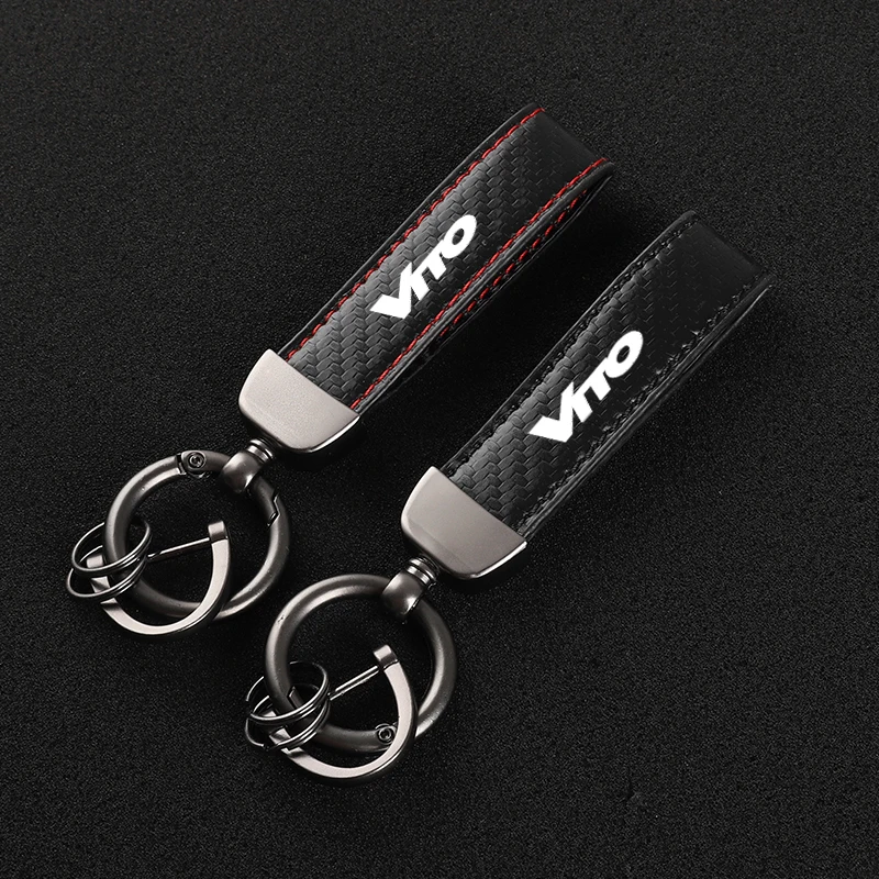 

Leather Carbon Fiber Car Rings Keychain Zinc Alloy Keyrings For Mercedes Benz Vito with logo Car Accessories