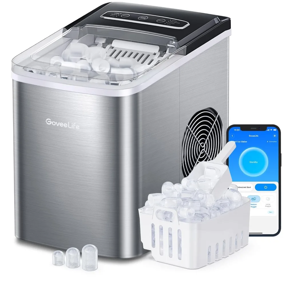 Smart Countertop Ice Makers, Portable Ice Maker Machine with Self-Cleaning, 6 Mins 9 Bullet Ice, 26lbs/24Hrs, Voice Remote for
