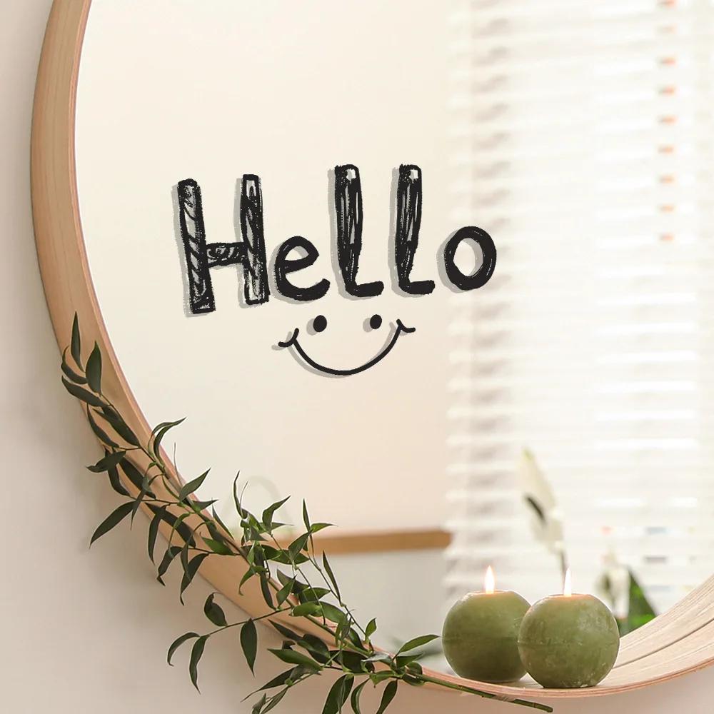 Hello Smiling Face Kids Rooms Wall Stickers Self-Adhesive Mirror Stickers Bedroom Entryway Living Room Porch Home Decorati