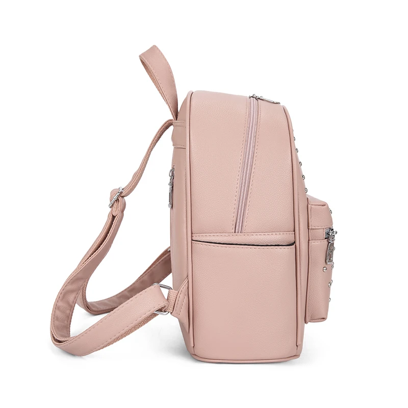 Fashionable Rivet Backpack for Women 2024 New Fashion Versatile Student School Bag Casual Simple Soft Leather Texture Backpack 4