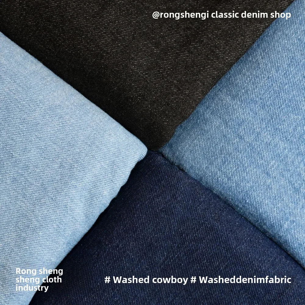 Thickened Autumn Winter Deep Blue Black Denim Fabric for Workwear Clothing Outerwear Sand Washed alo Denim Material