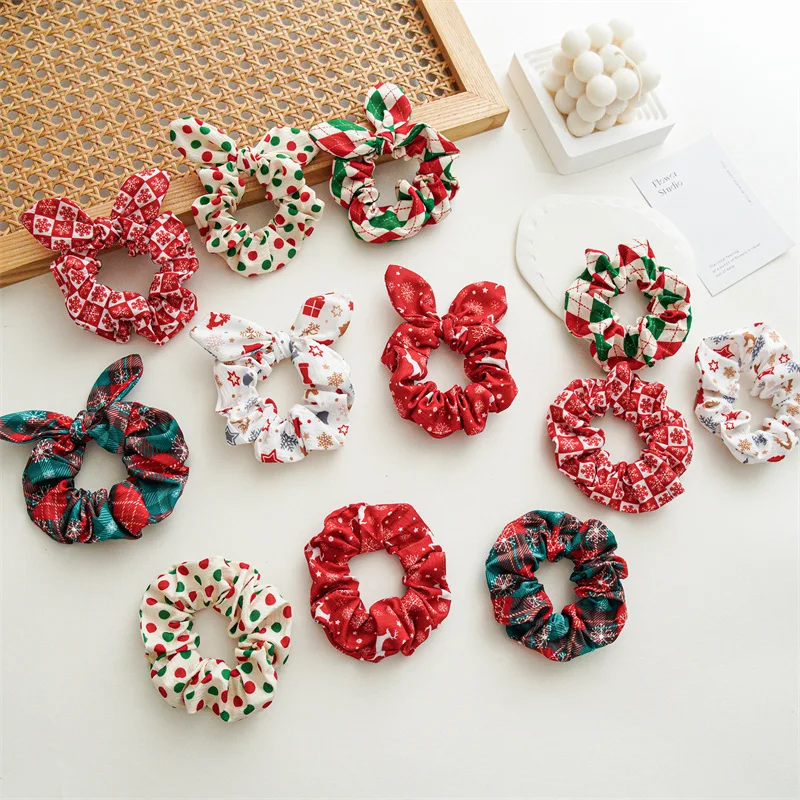

Hair Loop Christmas Style Hair Accessories European Headwear Fabric Bow Knit Rabbit Ear Scrunchie Tie Headdrop Bands