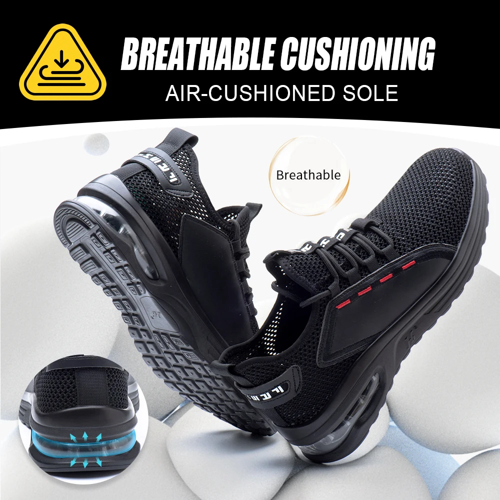 Scarpe antinfortunistiche estive in rete da uomo Puntale in acciaio Scarpe da lavoro leggere e traspiranti anti-schiacciamento Tomaia in maglia Kevlar a prova di inserimento - immagine 6