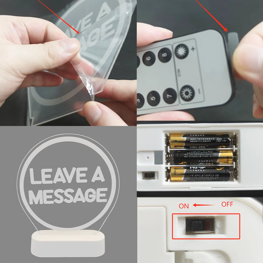 Description Picture 4 of itemRGB LED Wedding Party Desk Sign Audio Guestbook Sign With Remote Controller eave A Message Acrylic Table Sign 3D Night Lights