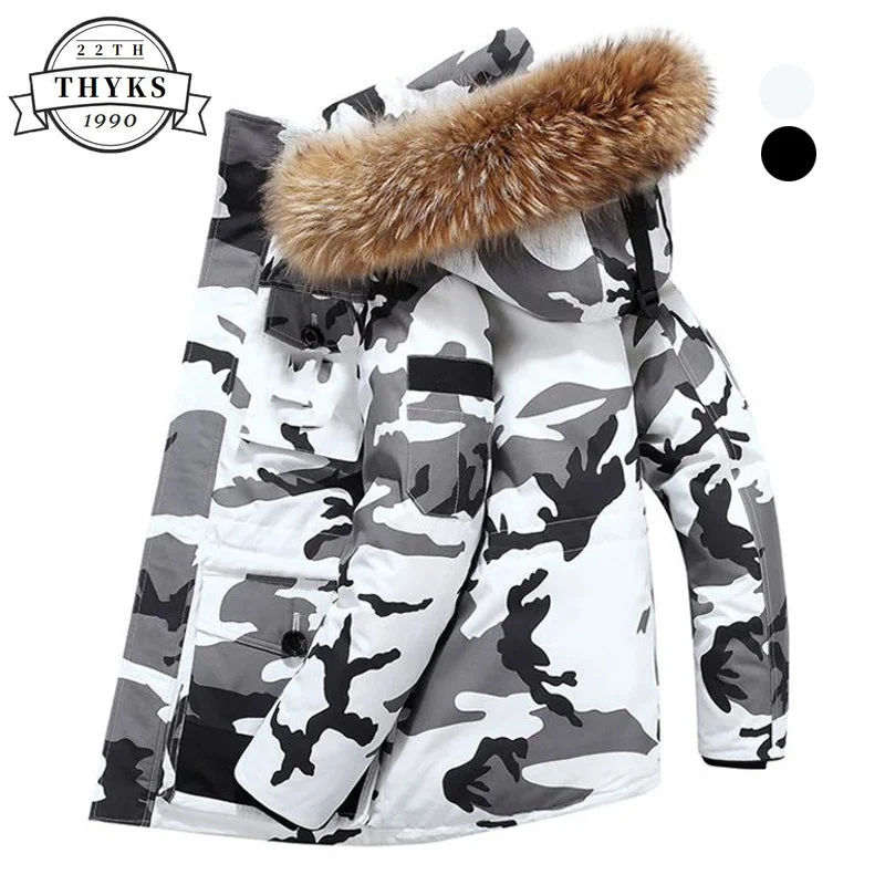 

Winter -30 Degree Down Coats Jacket Men 90% White Duck Down Large Fur Collar Warm Thicken Parkas Snow Outcoat Male Camouflage