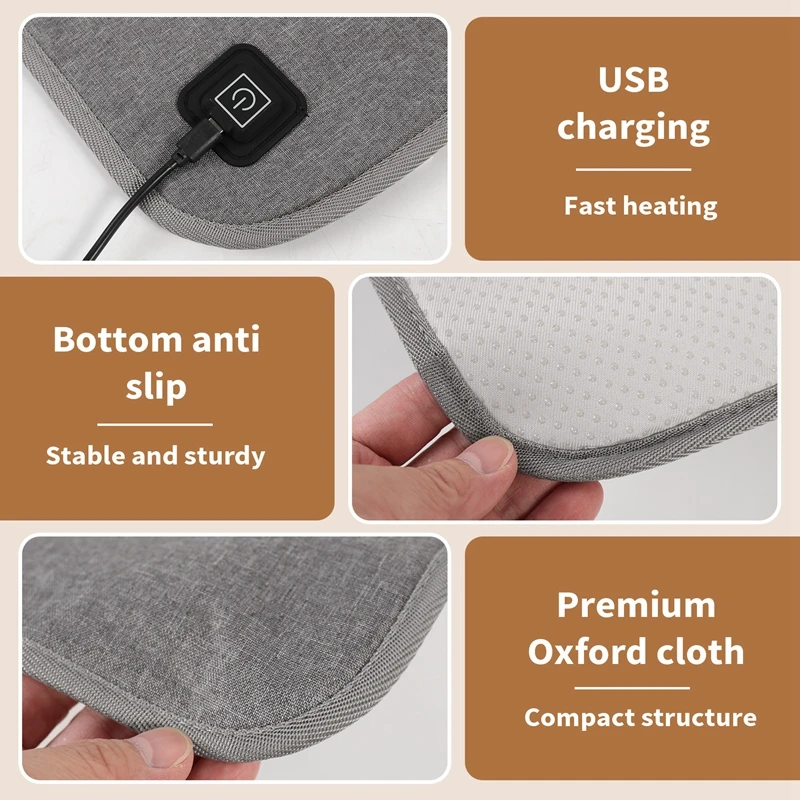 A16F-Car Heating Cushion Office Seats Pad Warmer With USB Cable Fast-Heating Electric Winter Warm Adjustable Temperature