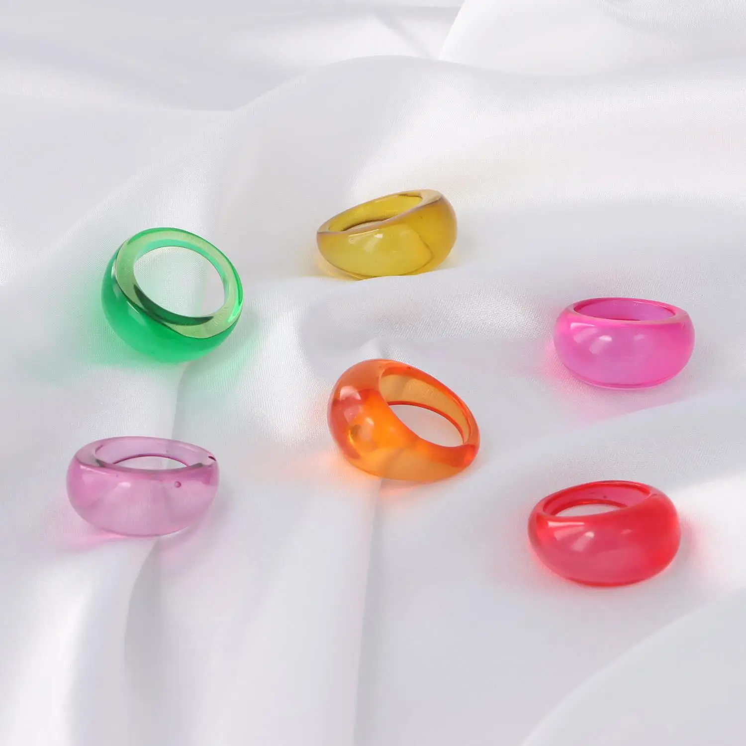 Korean Colorful Acrylic Vintage Round Rings - Bold Fashion Jewelry