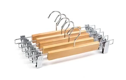 Adjustable Wooden Skirt and Trouser Hangers with Non-Slip Clips - Natural Lotus Wood Finish - S 24 cm (5 PCS)