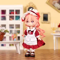 Ob11 Doll Clothes Vintage Maid Outfit Dress Scarf Headwear Set for Obitsu11, GSC, Molly, YMY,1/12 Doll Clothes Doll Accessories 2