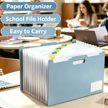 Organizzatore per Documenti a Fisarmonica con Apertura Superiore, 13 Tasche, Tasca per Etichette, Formato A4, Cartella Portadocumenti da Scrivania