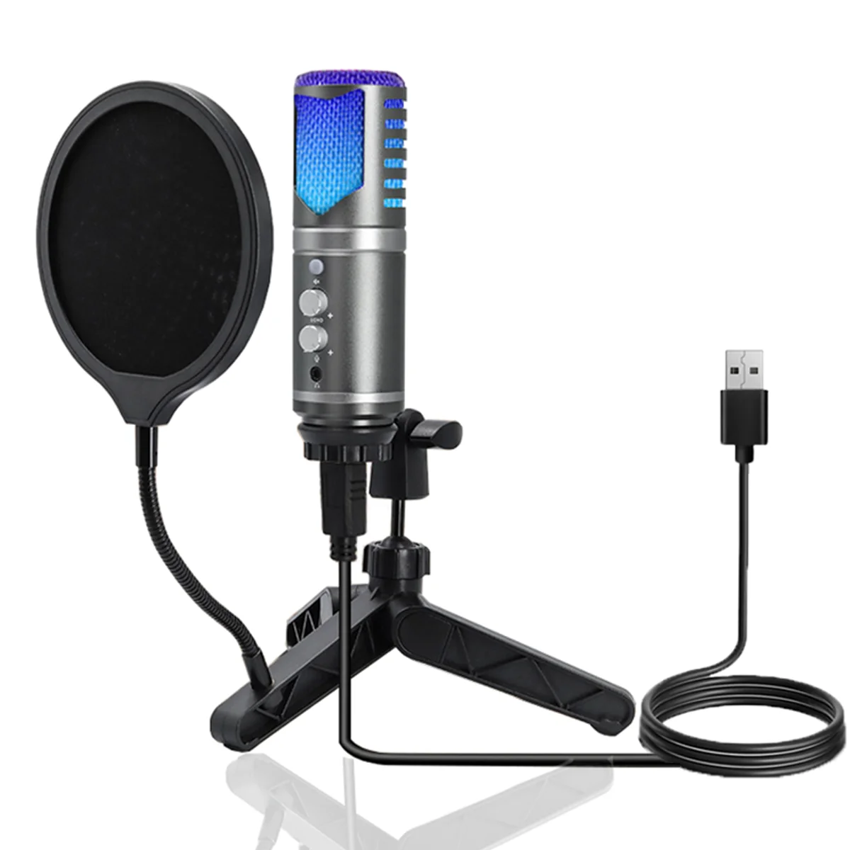 

USB Microphone for Recording and Streaming on PC and Mac,Headphone Output and Gain Control for Podcasts,Studio RGB Mic
