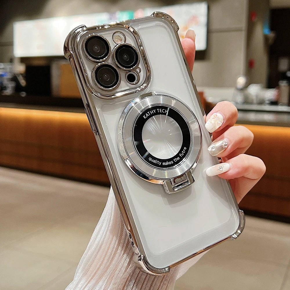 Magnet Phone Case For iphone 11 12 13 14 15 Pro Max Plus Wireless Charging Shockproof Transparent Soft Silicone Back_voghion.com