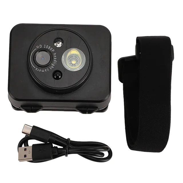 LED Headlamp Camera 1080P 45 Deg Free Adjustment Handsfree Cycling Video Recorder for Running