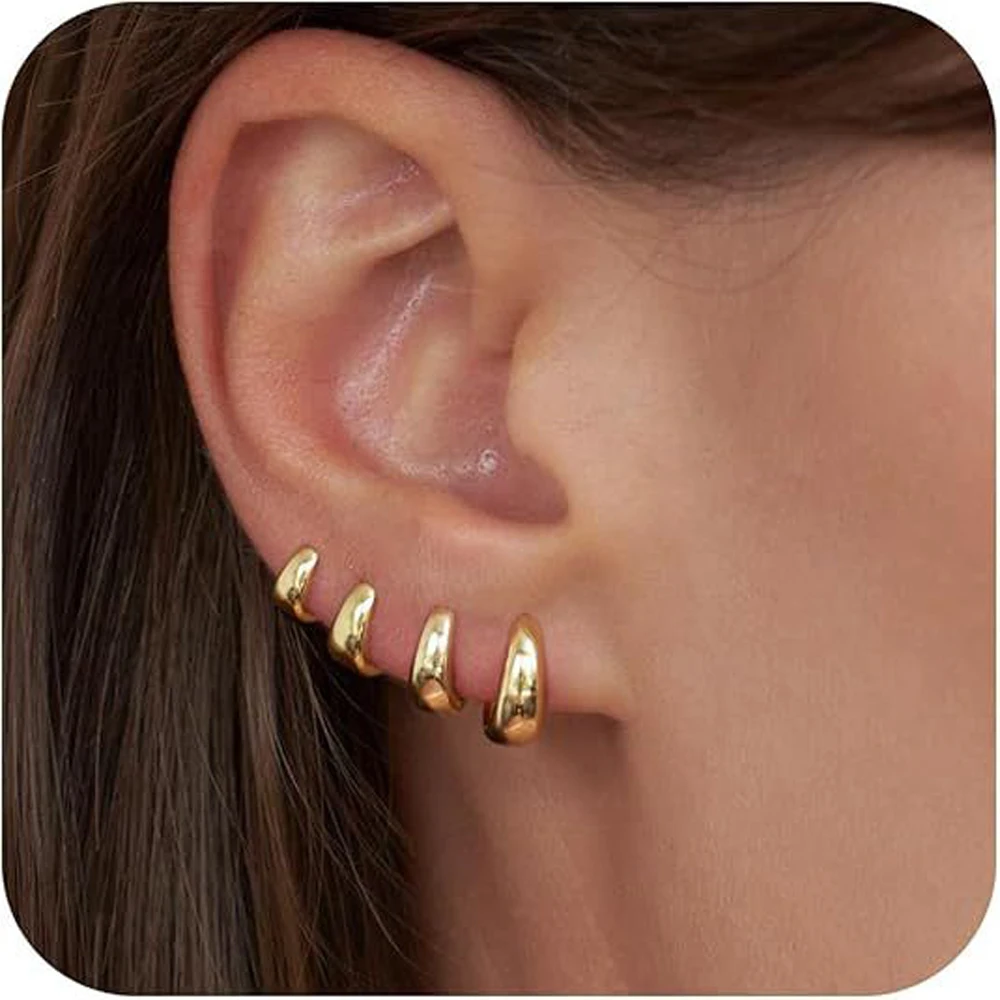 Juego De Aretes De Aro De Oro Para Ujer, Chapados En Oro De 14 Quilates, Ligeros