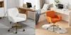 Artificial rabbit hair Home Office Chair with Golden Metal Base,Adjustable Desk Chair Swivel Office Chair,Vanity Chair(Beige) 1
