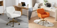 Artificial rabbit hair Home Office Chair with Golden Metal Base,Adjustable Desk Chair Swivel Office Chair,Vanity Chair(Beige) 1