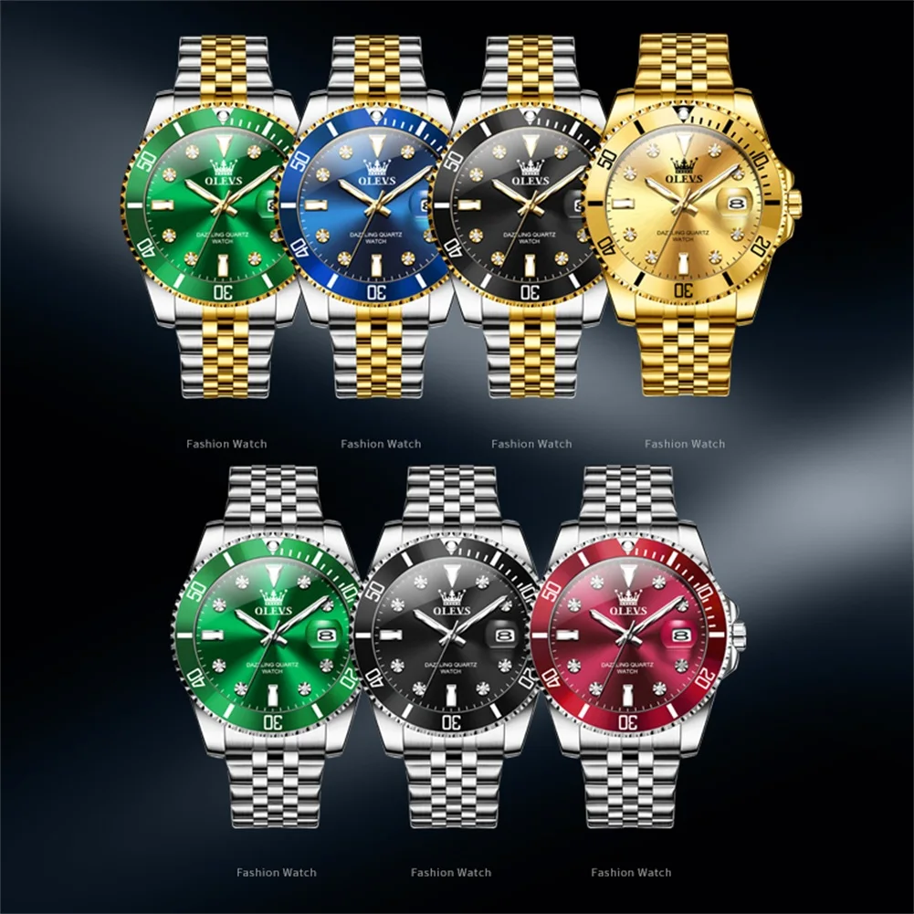 OLEVS 9809 Men Watch Original Waterproof Luminous Stainless Steel Quartz Watch For Men Top Brand Calendar Business Wristwatch