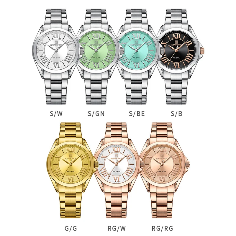 NAVIFORCE NF5037 Women Watches Fashion Business Brand Ladies Stainless Steel Wristwatch with Roman Numeral Dial Relogio Feminino