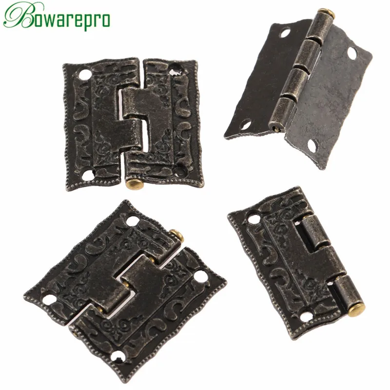 4Pcs Vintage Jewelry Boxes Wooden Case Small Hinges Antique Bronze Furniture Cupboard Cabinet Iron Fittings Screws 26*23mm