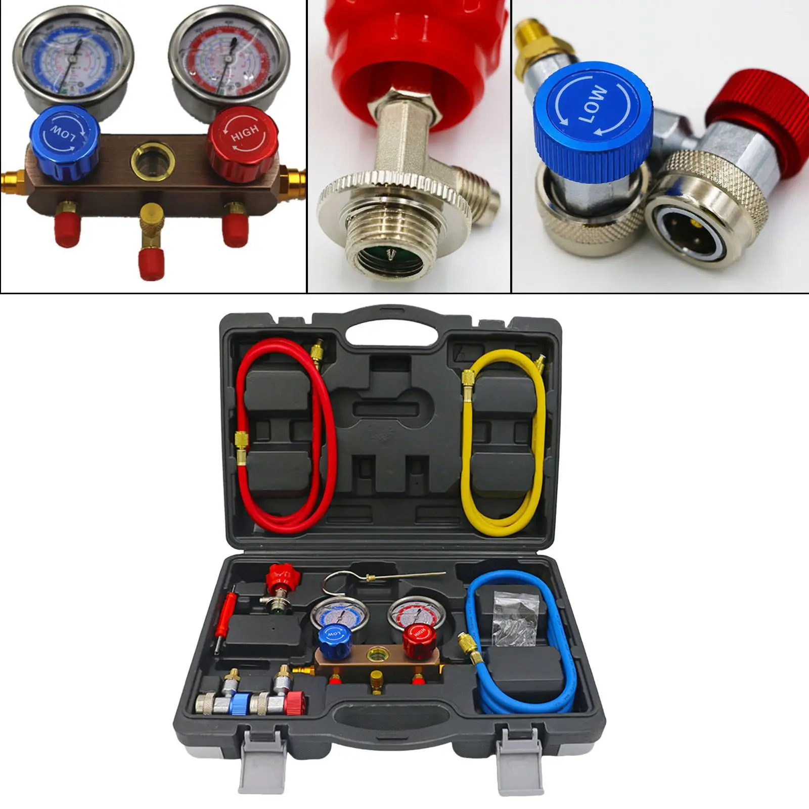

AC Gauge Set Diagnostic Air Conditioning Tools Portable with Hoses Couplers Diagnostic Gauge for Car Maintenance
