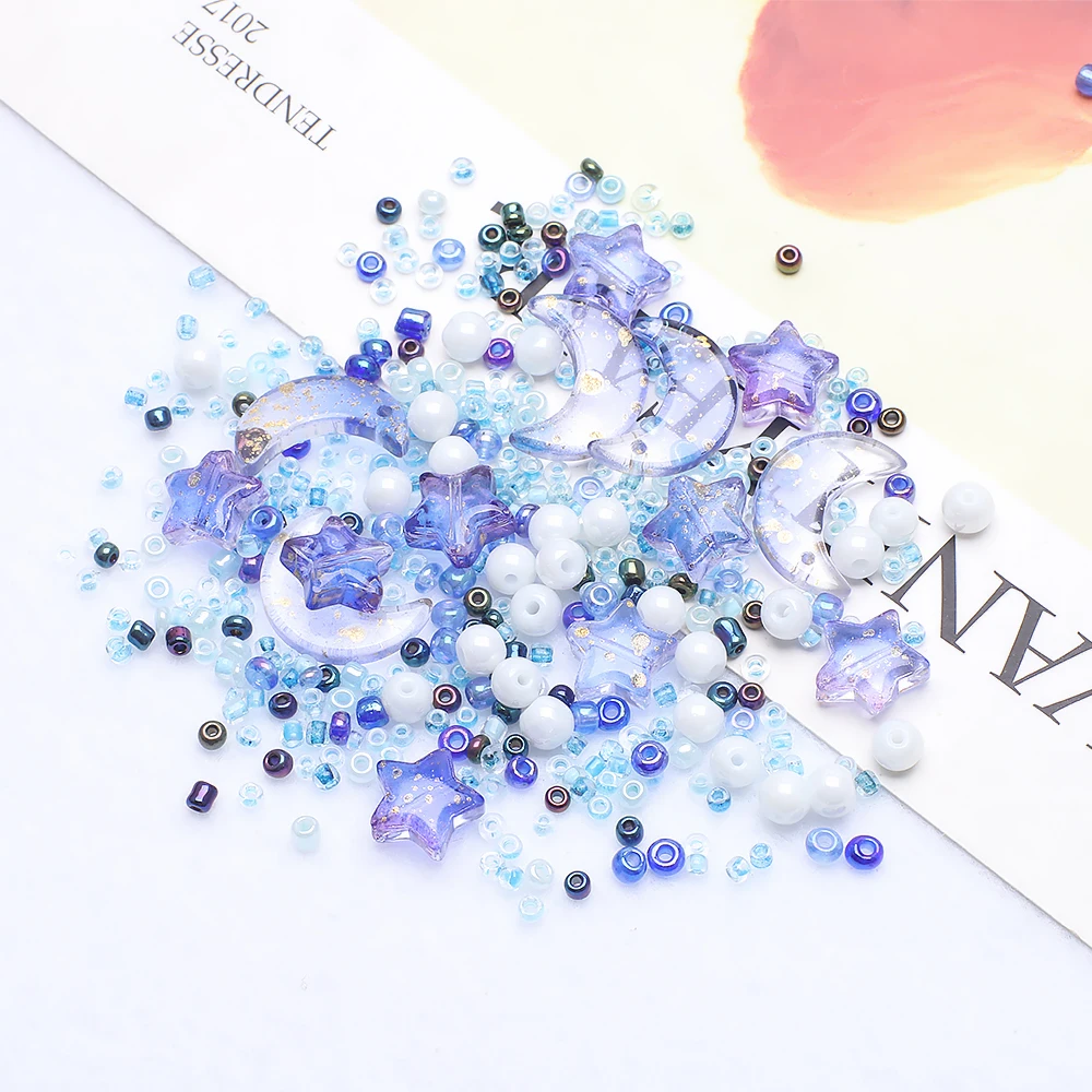 Crystal Beads Mixed Star Moon Crystal Glass Beads Seedbeads Loose Round Pearl for DIY Making Jewelry Craft Bracelets Necklaces Earrings