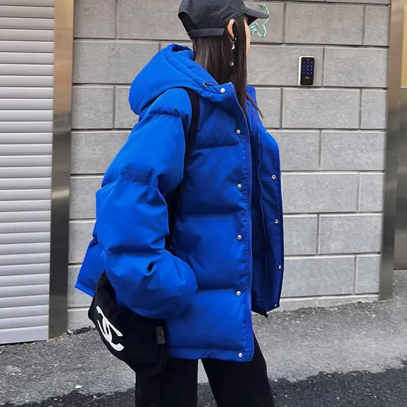 

Autumn Winter Thicken Warm Down Cotton Jacket Women 2023 New Fashion Long Sleeve Coats Chic Casual Zippers Hooded Parkas V903