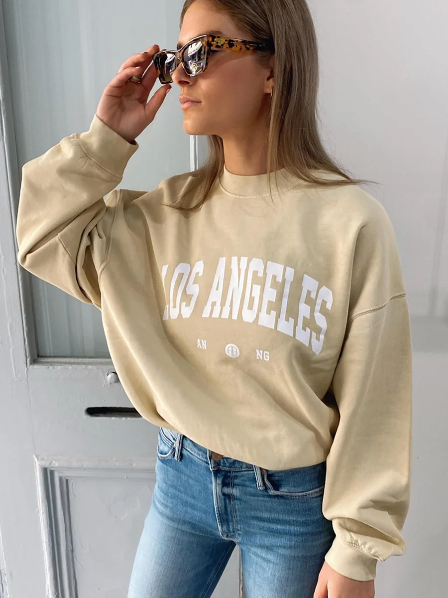 

Letter Printed Fashion Female Pullovers Sweatshirt Round Neck Long Sleeve Women Tops Casual Vintage Sweatshirts Ladies 2023 New