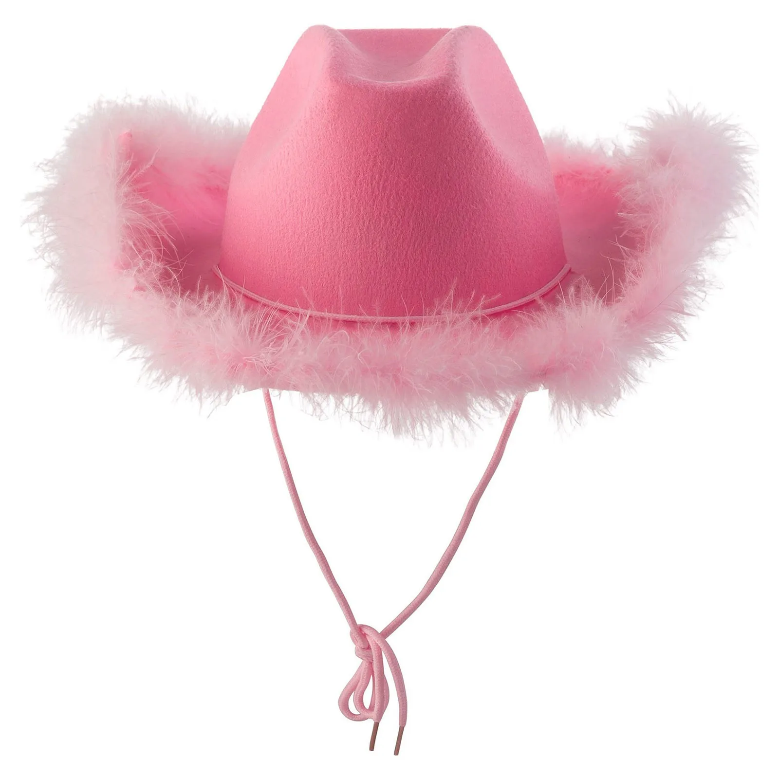 Vintage Cowboy Hat Fluffy Feather Brim Cowboy Hat Top Pink Cowgirl Festival Party Fashion Y2K Girls Accessories