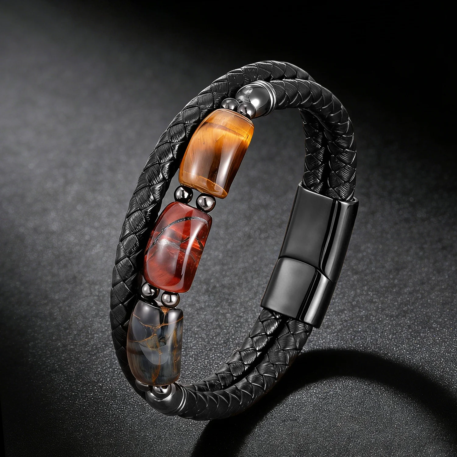Natürliche Tigerauge Stein Armband Für Männer Glänzende Healing Kristall Perlen Leder Seil Armreif Herren Schmuck Zubehör 2025