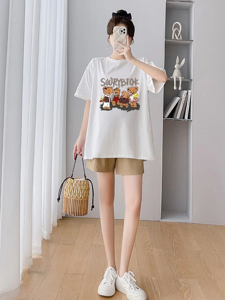 출산 여름 패션 코튼 토끼 티셔츠 반팔 롱 탑 여성 의류 한국 스타일 순수 코튼 출산복