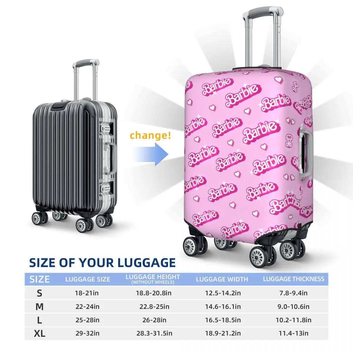 Juste de bagage élastique personnalisée Barbie, housses de protection pour valise de voyage, convient à 18-32 po